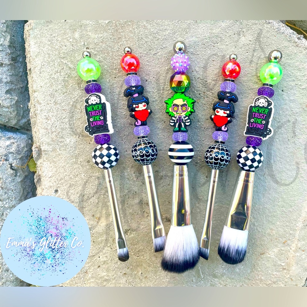 Emma’s Glitter Co beaded Beetlejuice themed Makeup brush set.